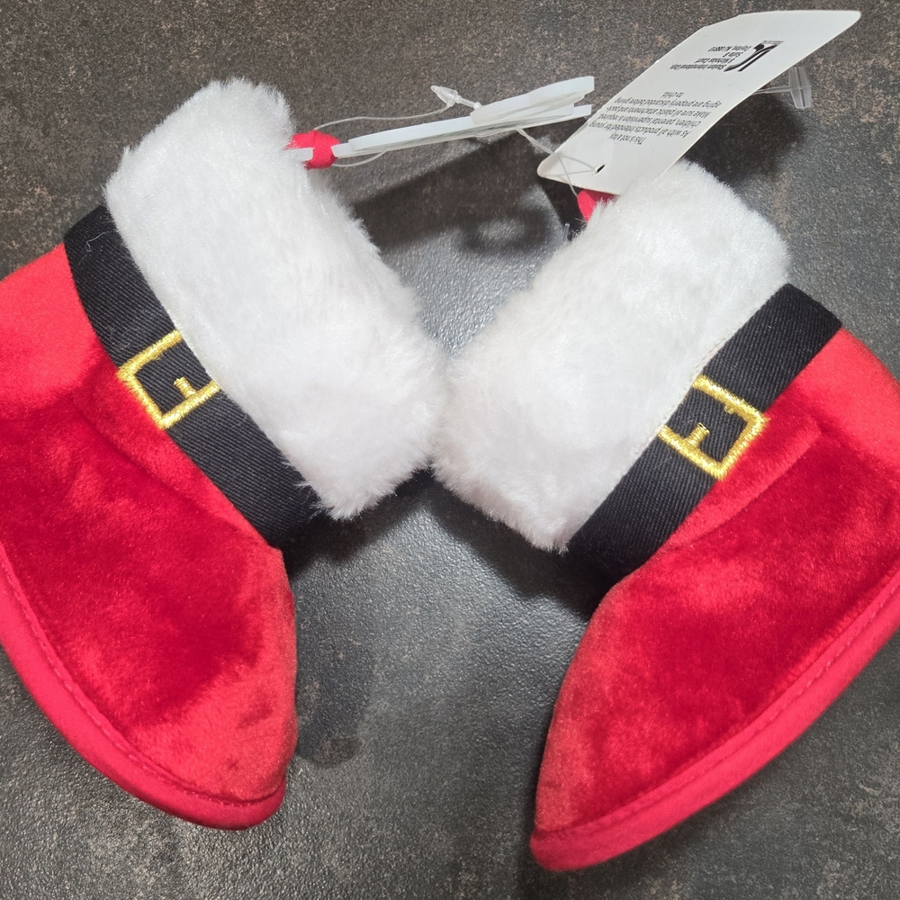 6-9 Month Red Santa Booties with White Fur Trim